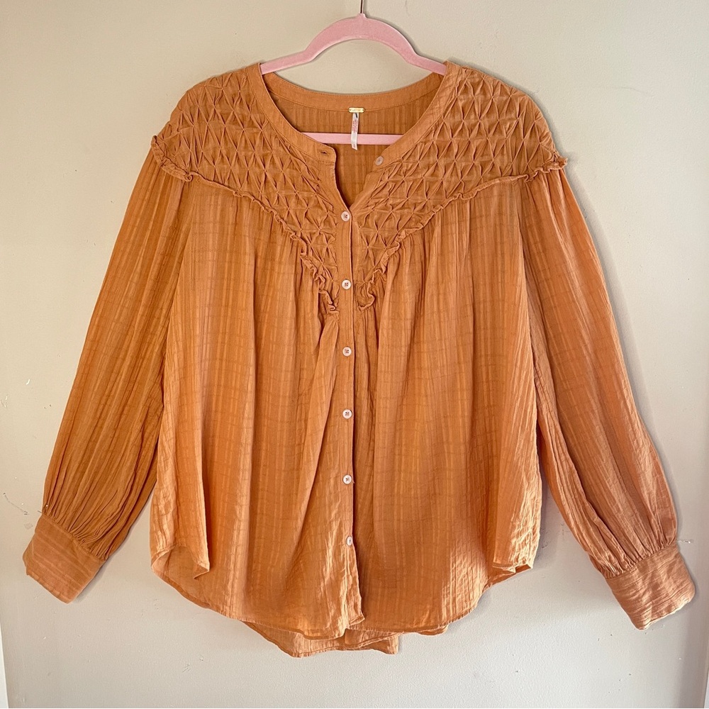 ❌FREE PEOPLE Marigold Cotton Button Down Oversized Top, SM (fits up to XL) - Picture 3 of 13